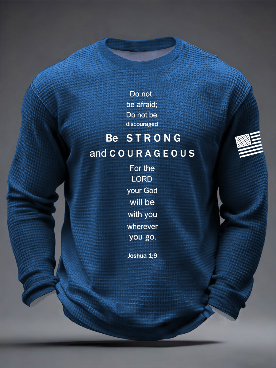 Men's Christian Be Strong and Courageous Cross Waffle Long Sleeve T-Shirt