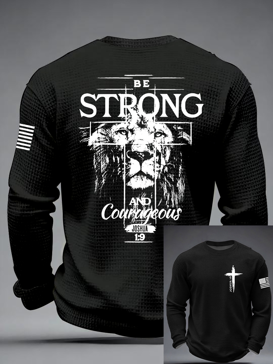 Men's Christian Cross Be strong and courageous sign Joshua 1:9  Waffle Long Sleeve T-Shirt