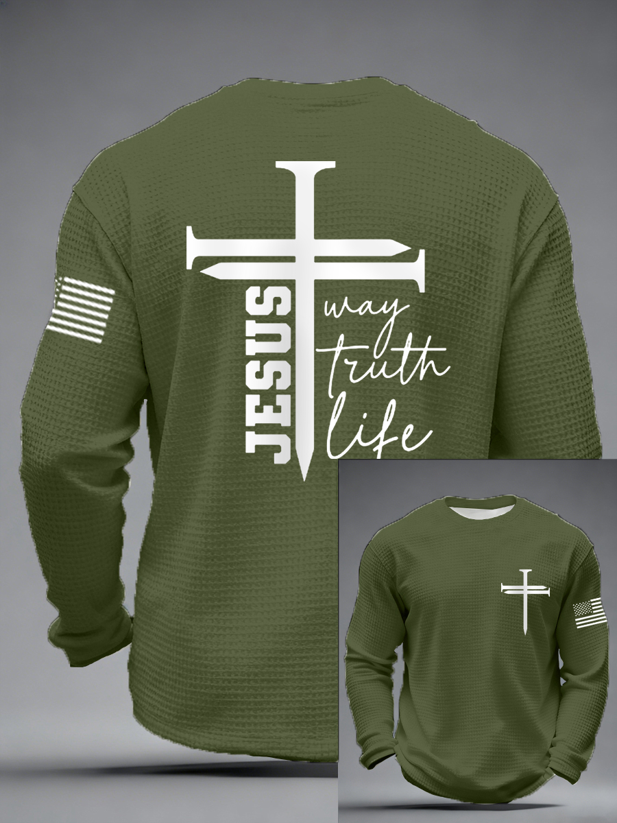 Men's Jesus The Way The Truth The Life Nail Cross Print Casual Long Sleeve T-Shirt