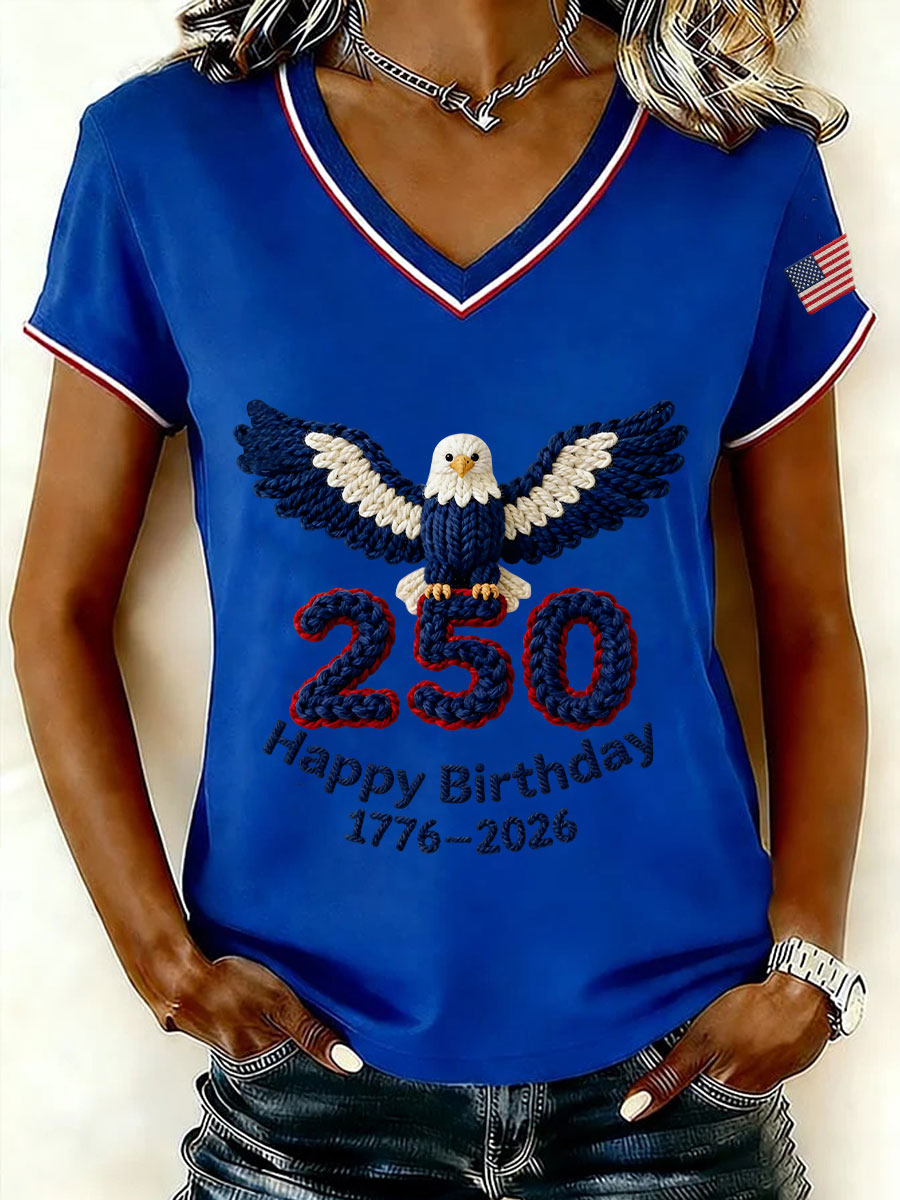 Women's Happy Birthday USA V-Neck T-Shirts