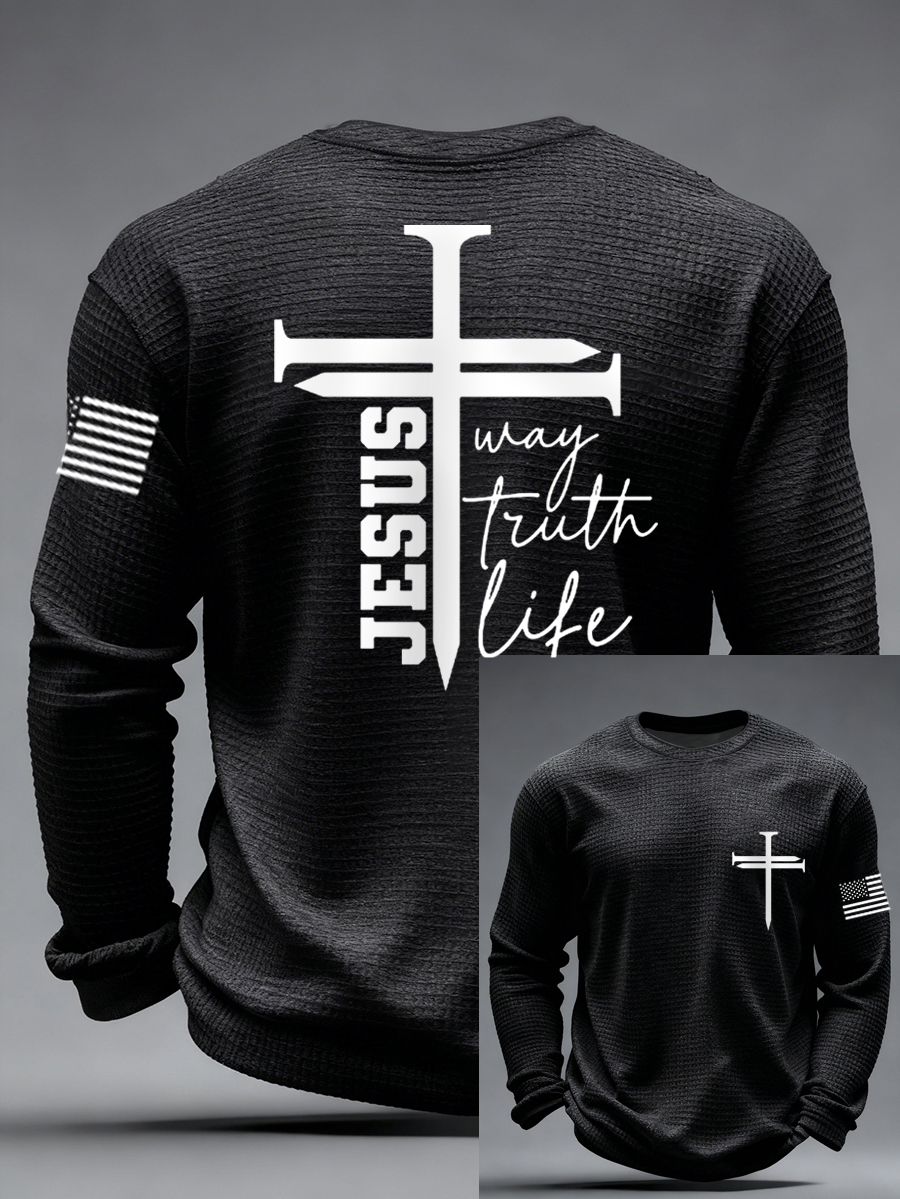 Men's Jesus The Way The Truth The Life Nail Cross Print Casual Long Sleeve T-Shirt
