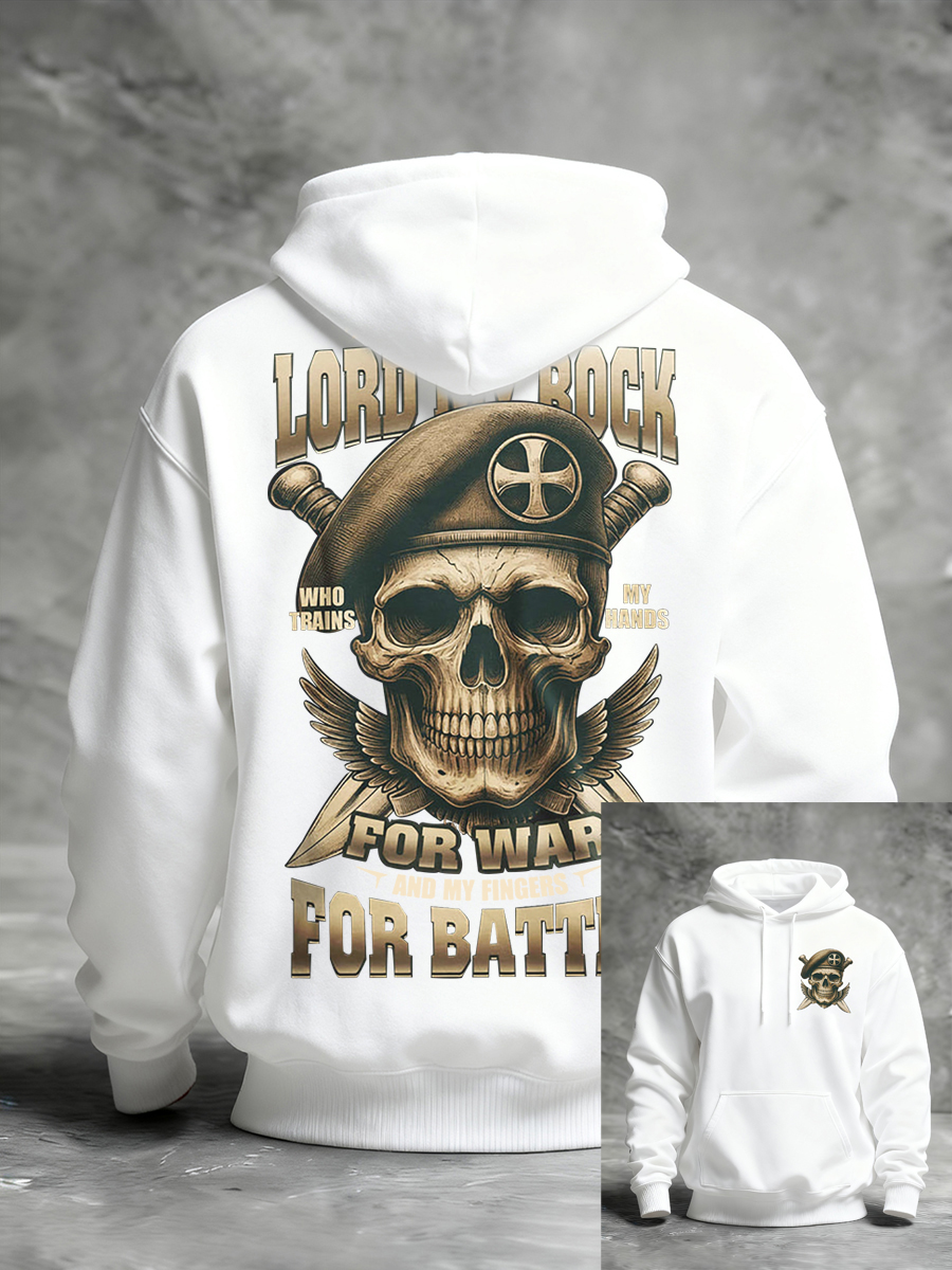 Men's Blessed Be The Lord My Rock Who Trains My Hands For War Printed Casual Hoodie