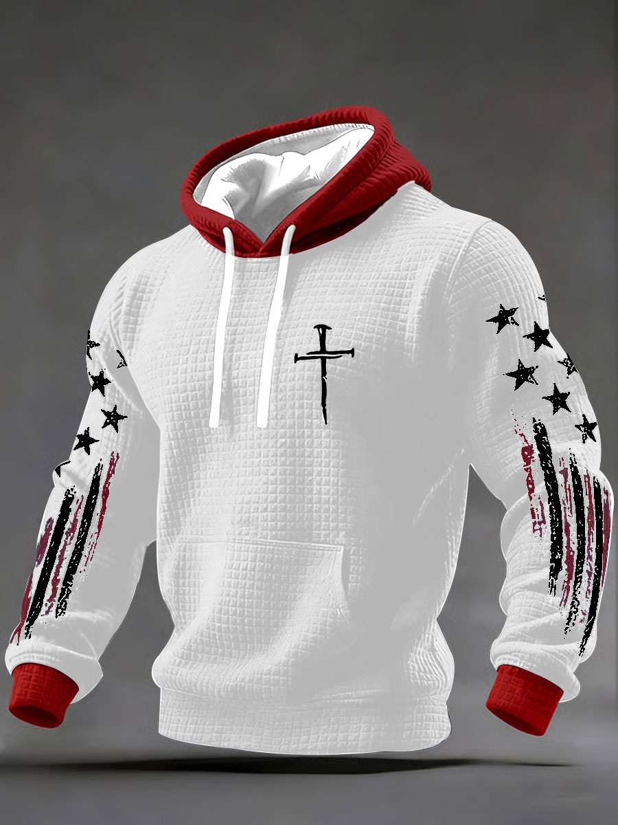 Men's Faith Cross Checkered Cotton Hoodie