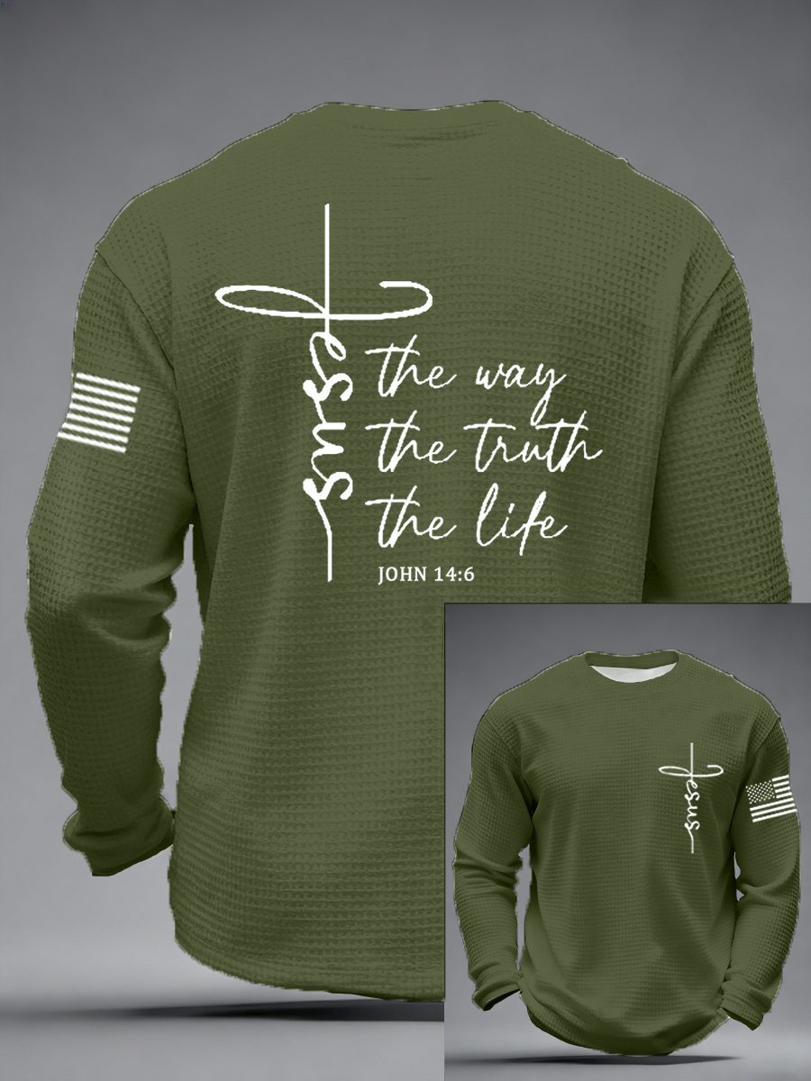 Men's Jesus The Way The Truth The Life Print Casual Long Sleeve T-Shirt