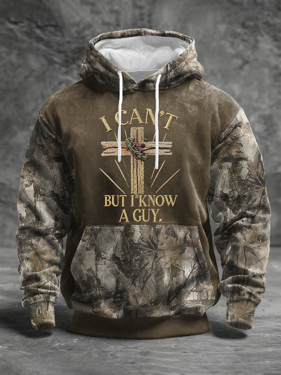Men's I Can't But I Know A Guy Forest Camouflage Print Casual Hoodie