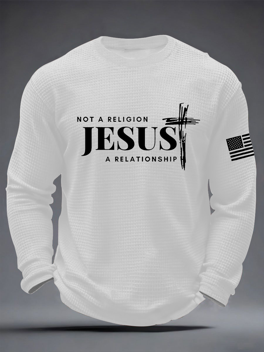 Men's  It’s Not Religion It’s A Relationship Jesus Cross  Waffle Long Sleeve T-Shirt
