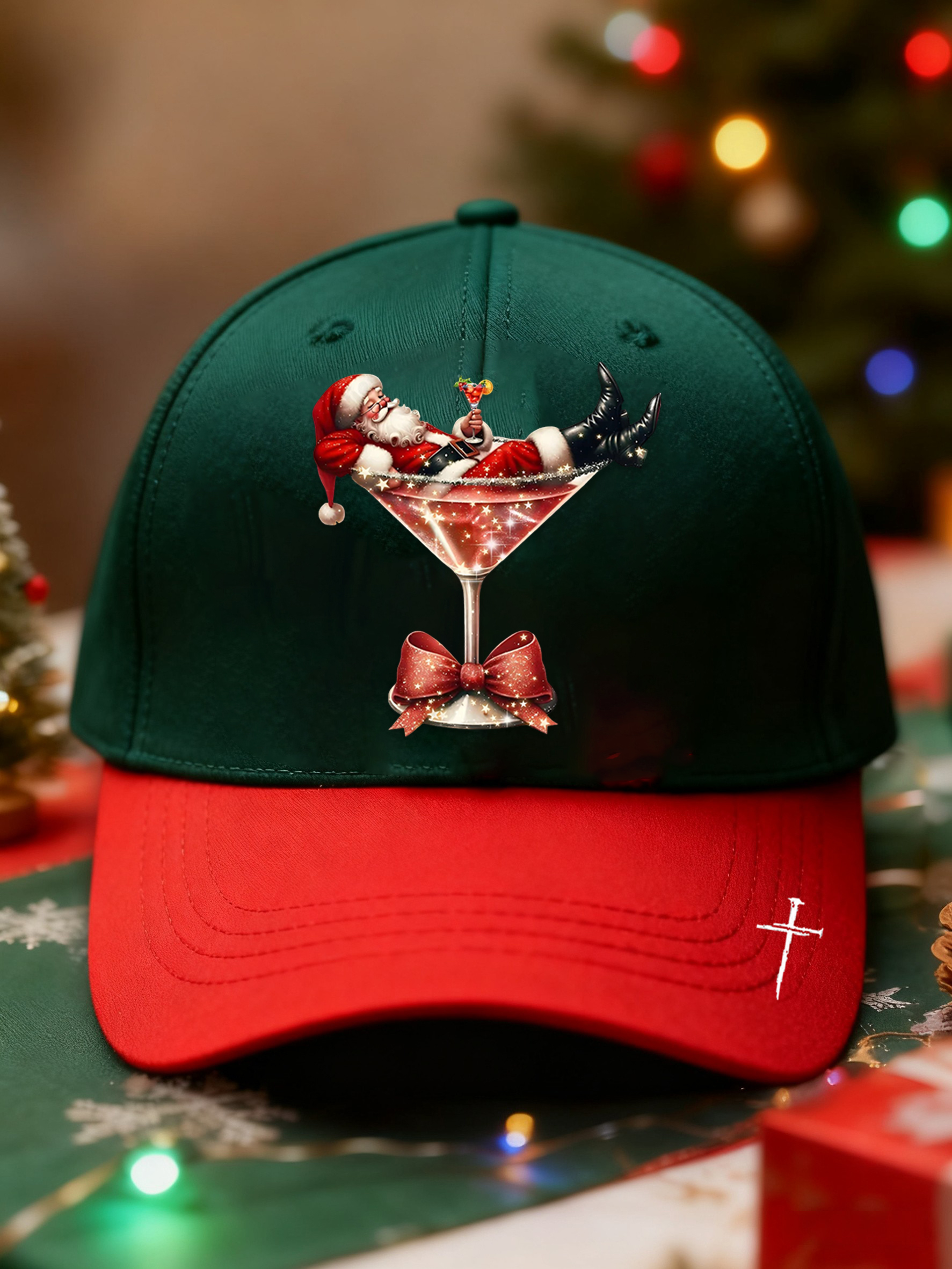 Vintage Christmas Faith Cocktail Santa Claus Printed Casual Color-Blocked Hat
