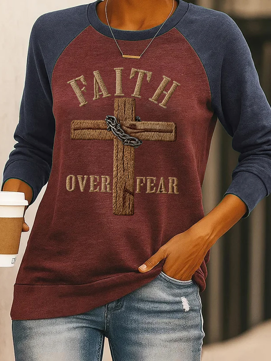 Women's Faith Over Fear Cross Print Sweatshirt
