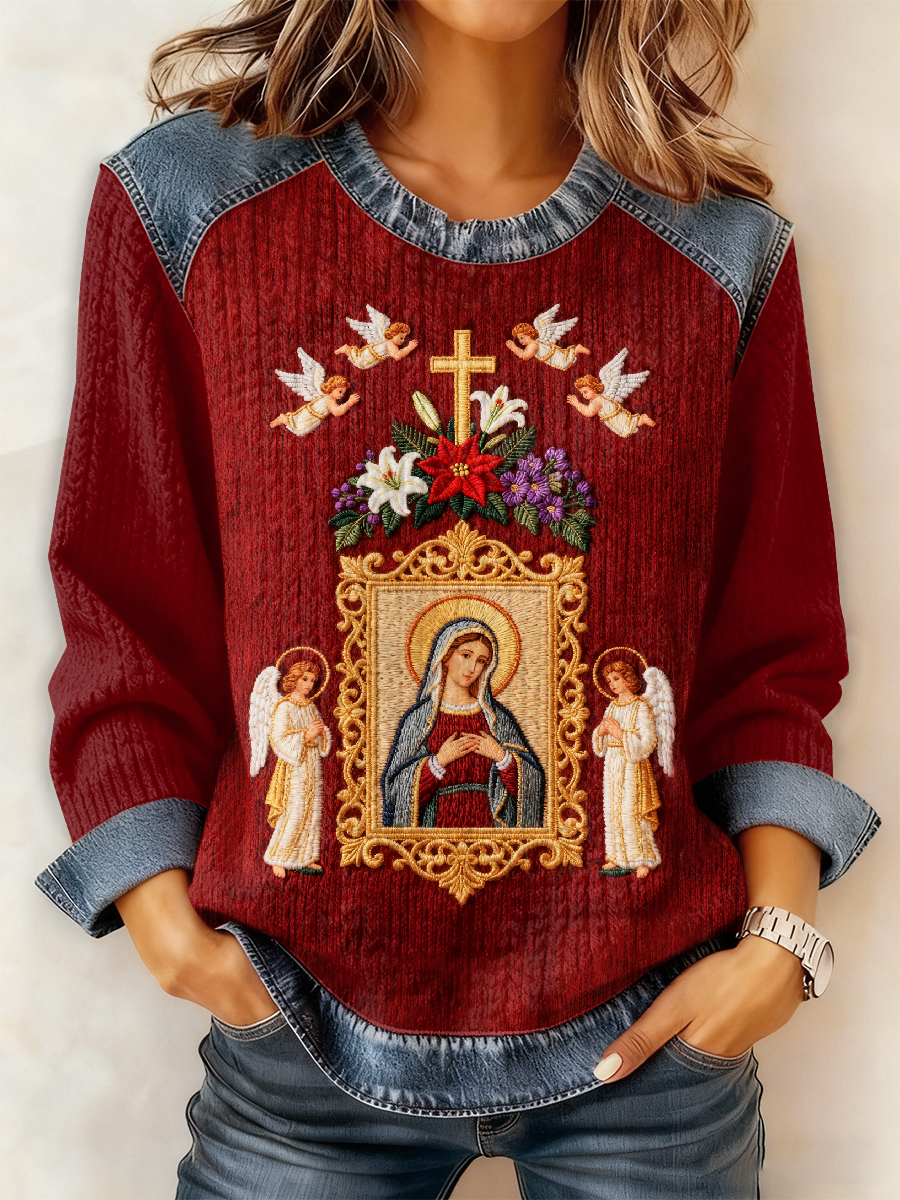 Retro Jesus Birth Night Print Casual Sweatshirt