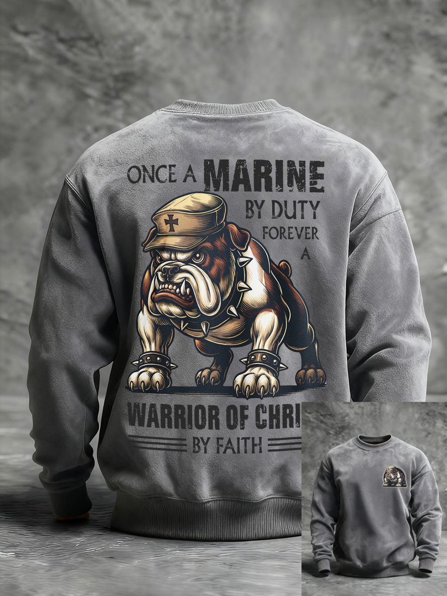 Men's Once A Marine By Duty Forever A Warrior Of Christ By Faith Printed Casual Sweatshirt