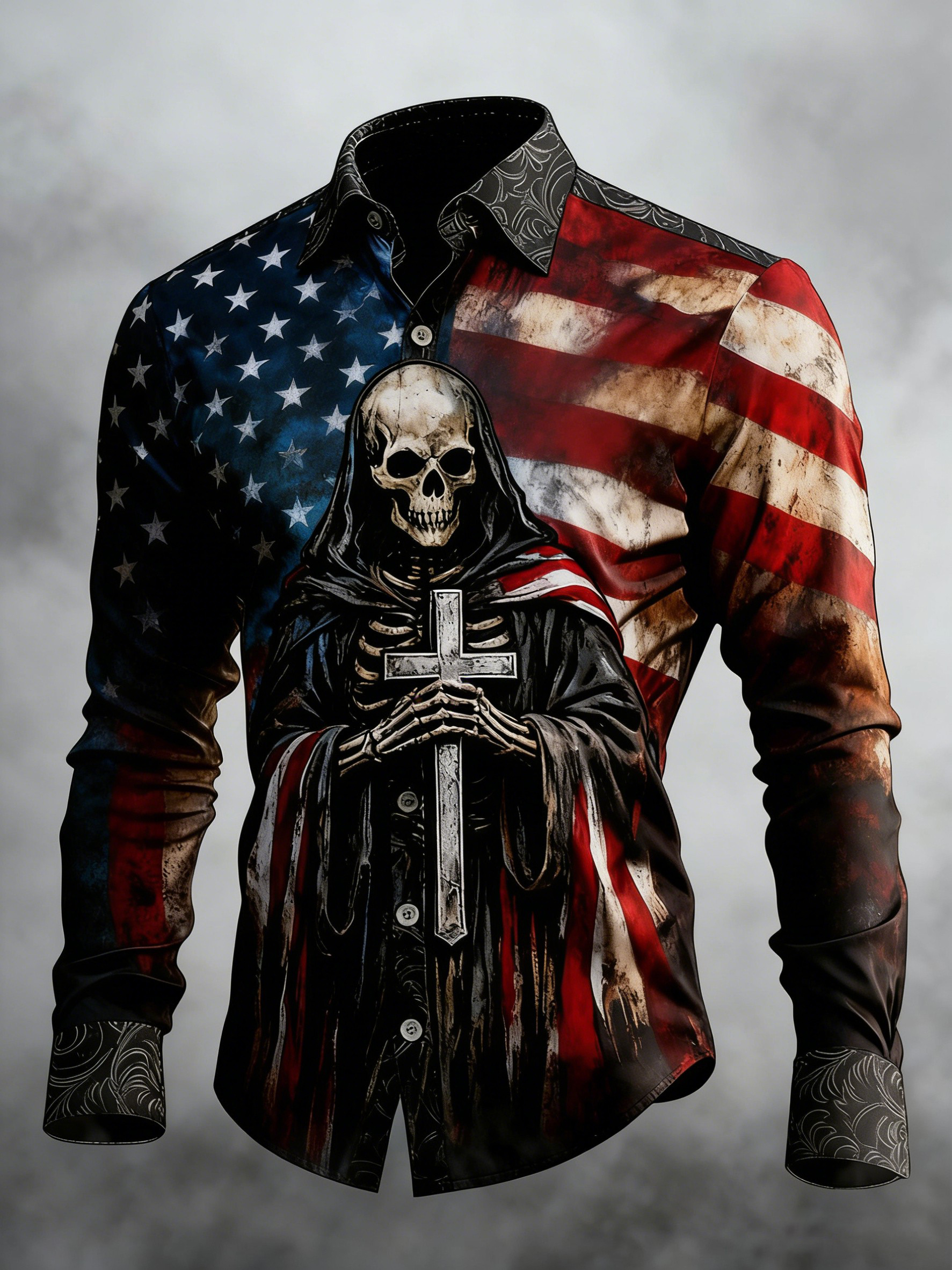 Men's Skull Faith Cross Printed Shirt