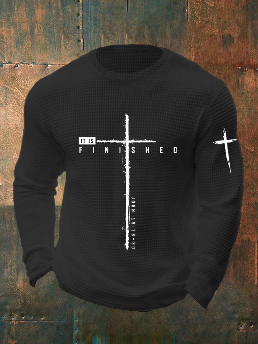 Men's It Is Finished Cross Waffle Print T-shirt