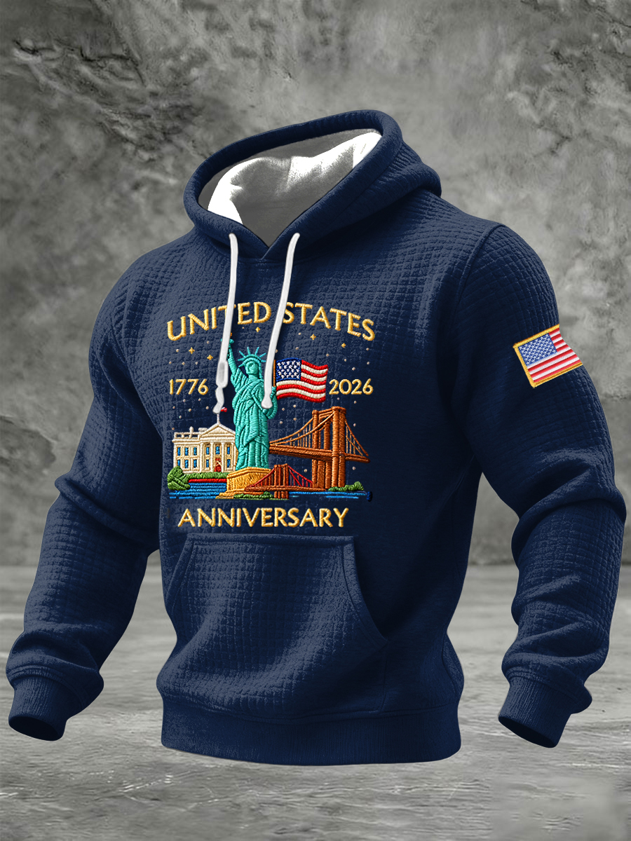 Retro 250th Anniversary Commemorative Waffle-Weave Casual Hoodie