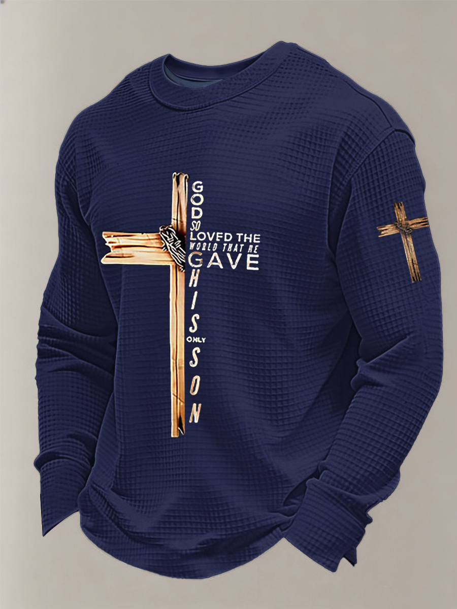 Men's With God So Loved The World Cross Printed Waffle Hoodie