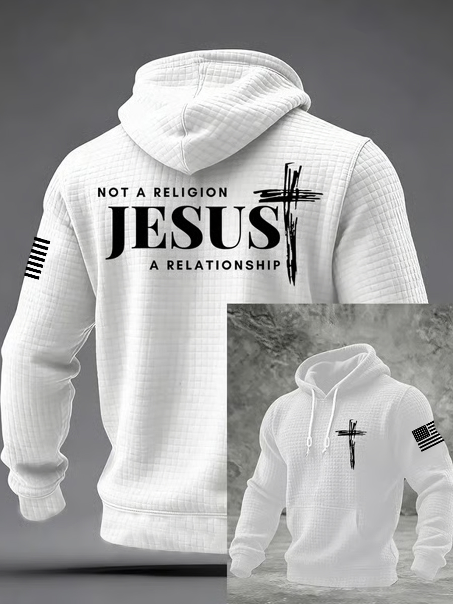 Men's  It’s Not Religion It’s A Relationship Jesus Cross Checkered Cotton Hoodie