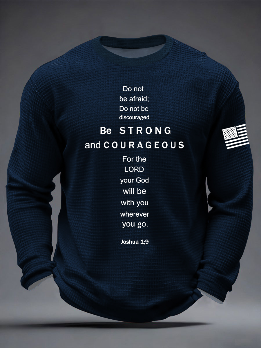 Men's Christian Be Strong and Courageous Cross Waffle Long Sleeve T-Shirt