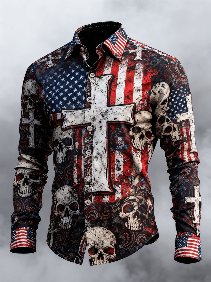 Men's Skull Faith Cross Printed Shirt