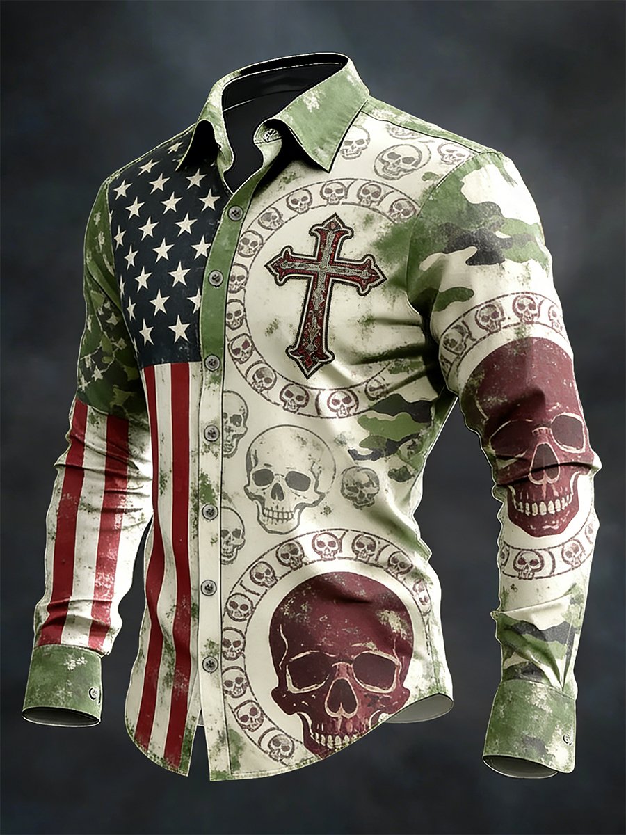 Men's Skull Faith Cross Printed Shirt