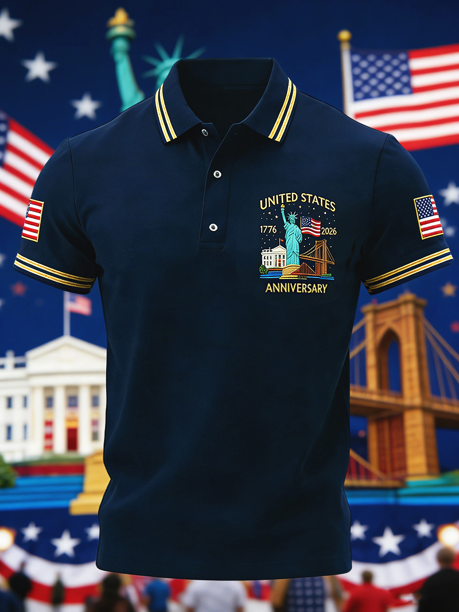 Retro 250th Anniversary Commemorative Casual Polo Shirt