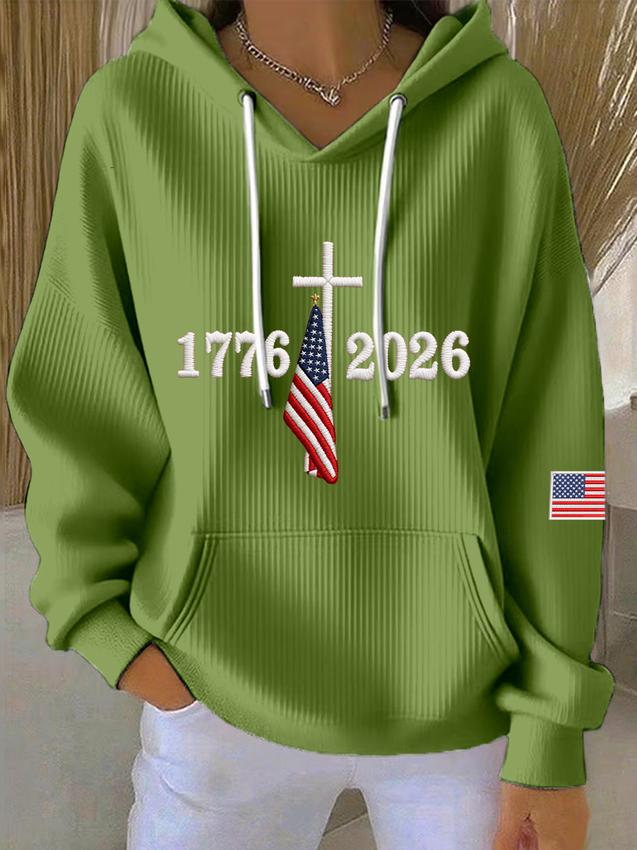 Women's USA 1776-2026 Embroidery Pattern Hoodie