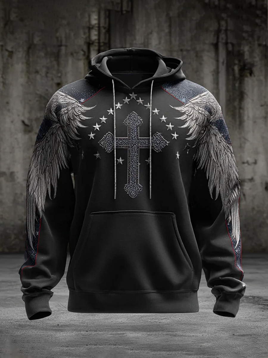 Men's Faith Cross Print Casual Hoodie