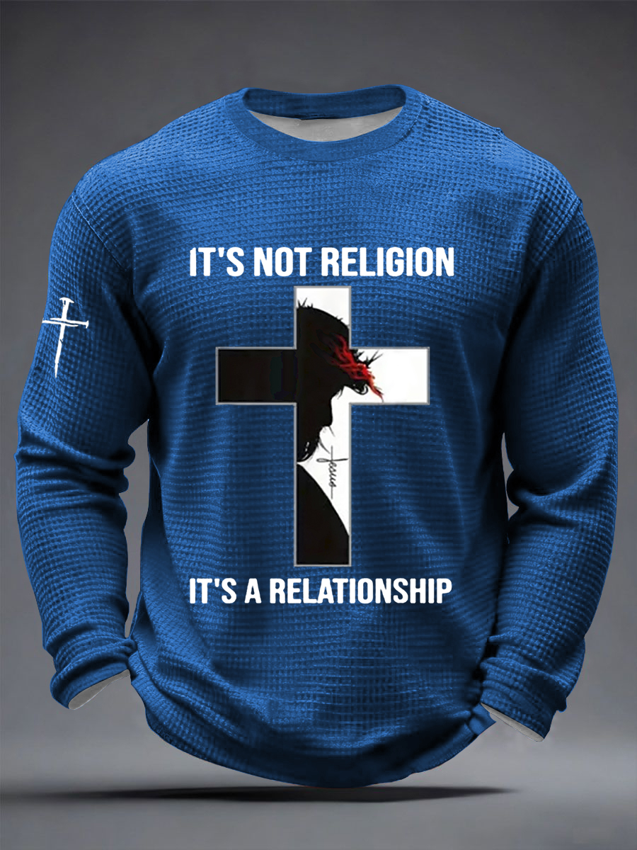 Men's  It’s Not Religion It’s A Relationship Jesus Cross Waffle Long Sleeve T-Shirt