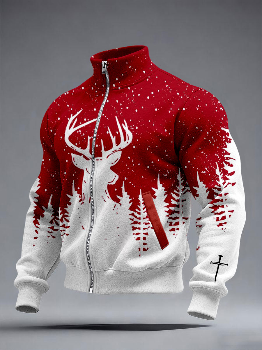 Men's Christmas Cross Print Casual Jacket