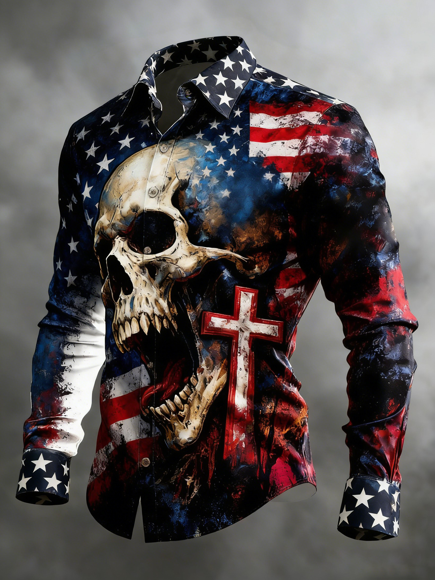 Men's Skull Faith Cross Printed Shirt