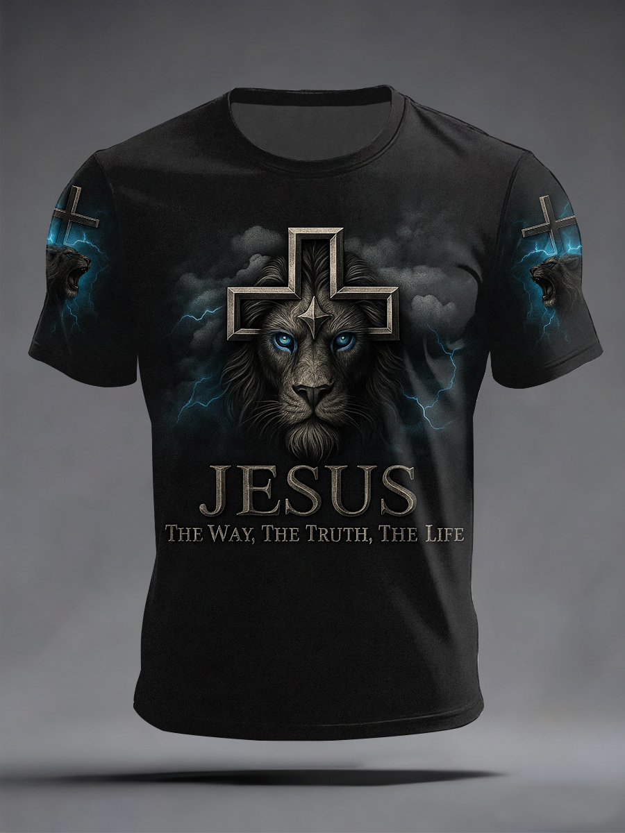 Men's Jesus The Way The Truth The Life Lion Print Casual Tee