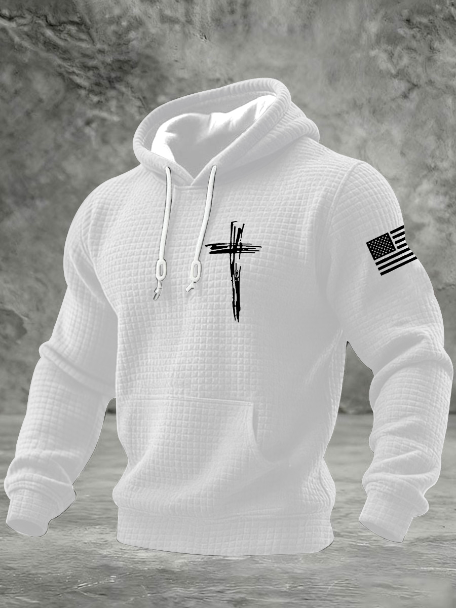 Men's  It’s Not Religion It’s A Relationship Jesus Cross Checkered Cotton Hoodie
