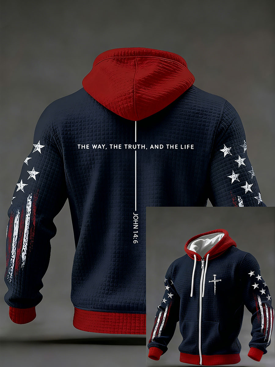 Men's Jesus The Way The Truth The Life John 14:6 Christian Cross Checkered Cotton Hoodie