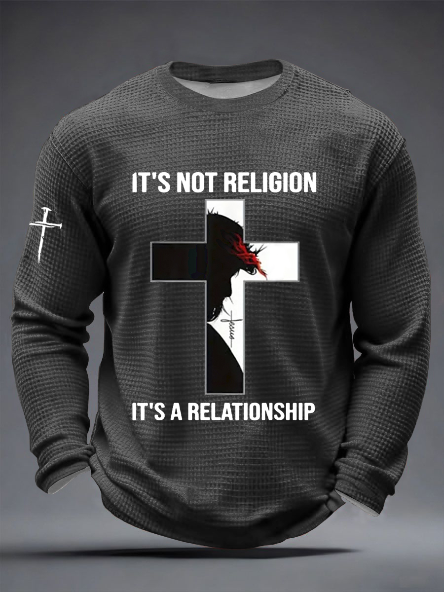 Men's  It’s Not Religion It’s A Relationship Jesus Cross Waffle Long Sleeve T-Shirt