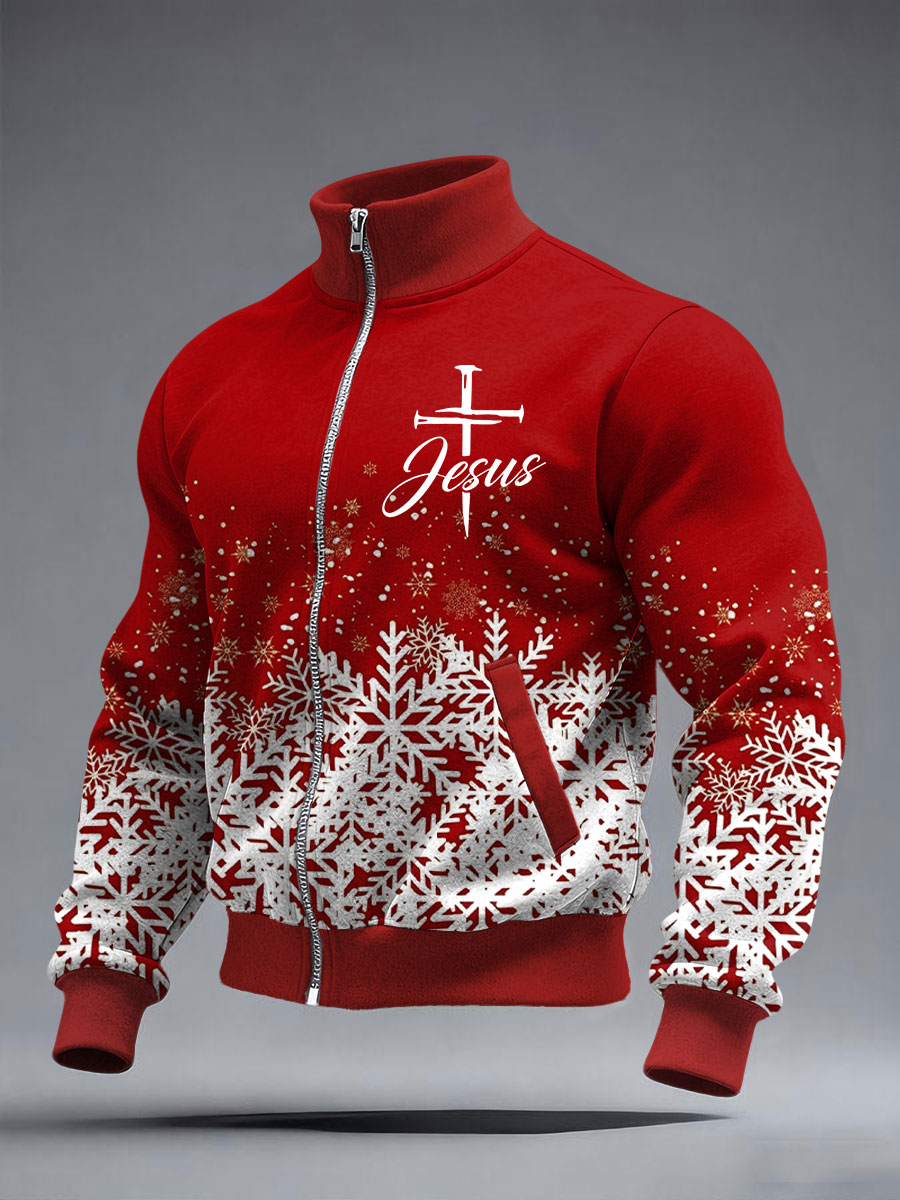 Men's Christmas Cross Print Casual Jacket