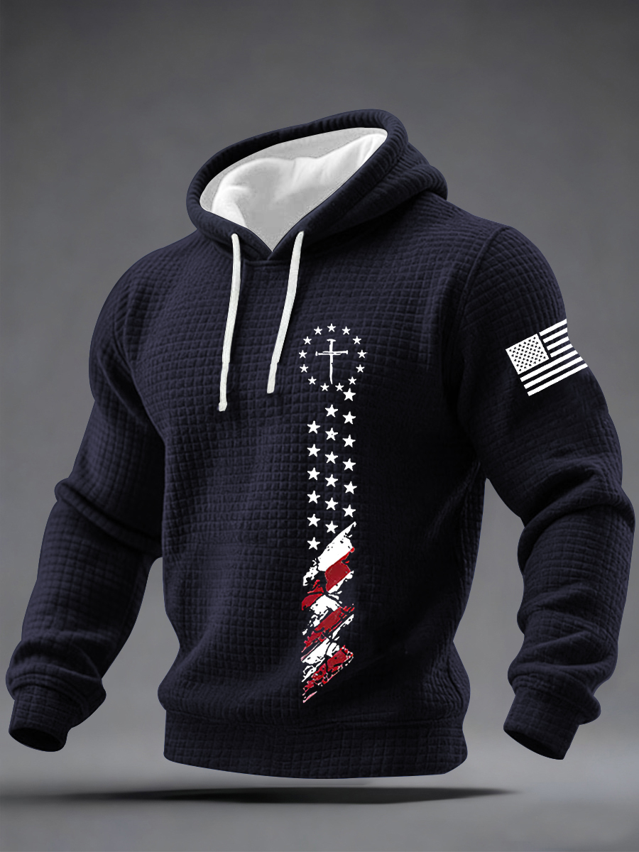 Men's Faith Cross Flag Checkered Cotton Hoodie
