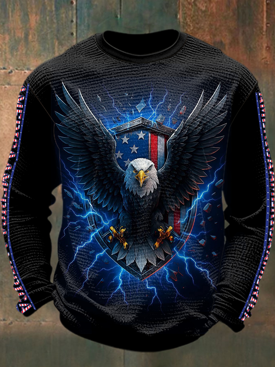 Men's 250th Printed Waffle Long Sleeved Round Neck Sweatshirt