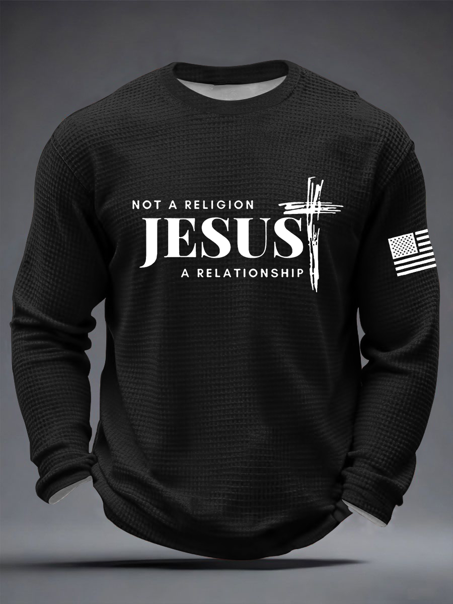 Men's  It’s Not Religion It’s A Relationship Jesus Cross  Waffle Long Sleeve T-Shirt