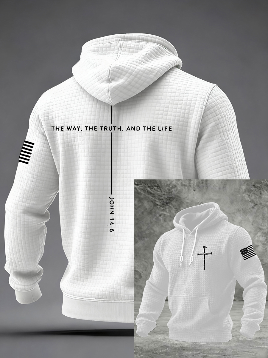 Men's Jesus The Way The Truth The Life Cross Checkered Cotton Hoodie