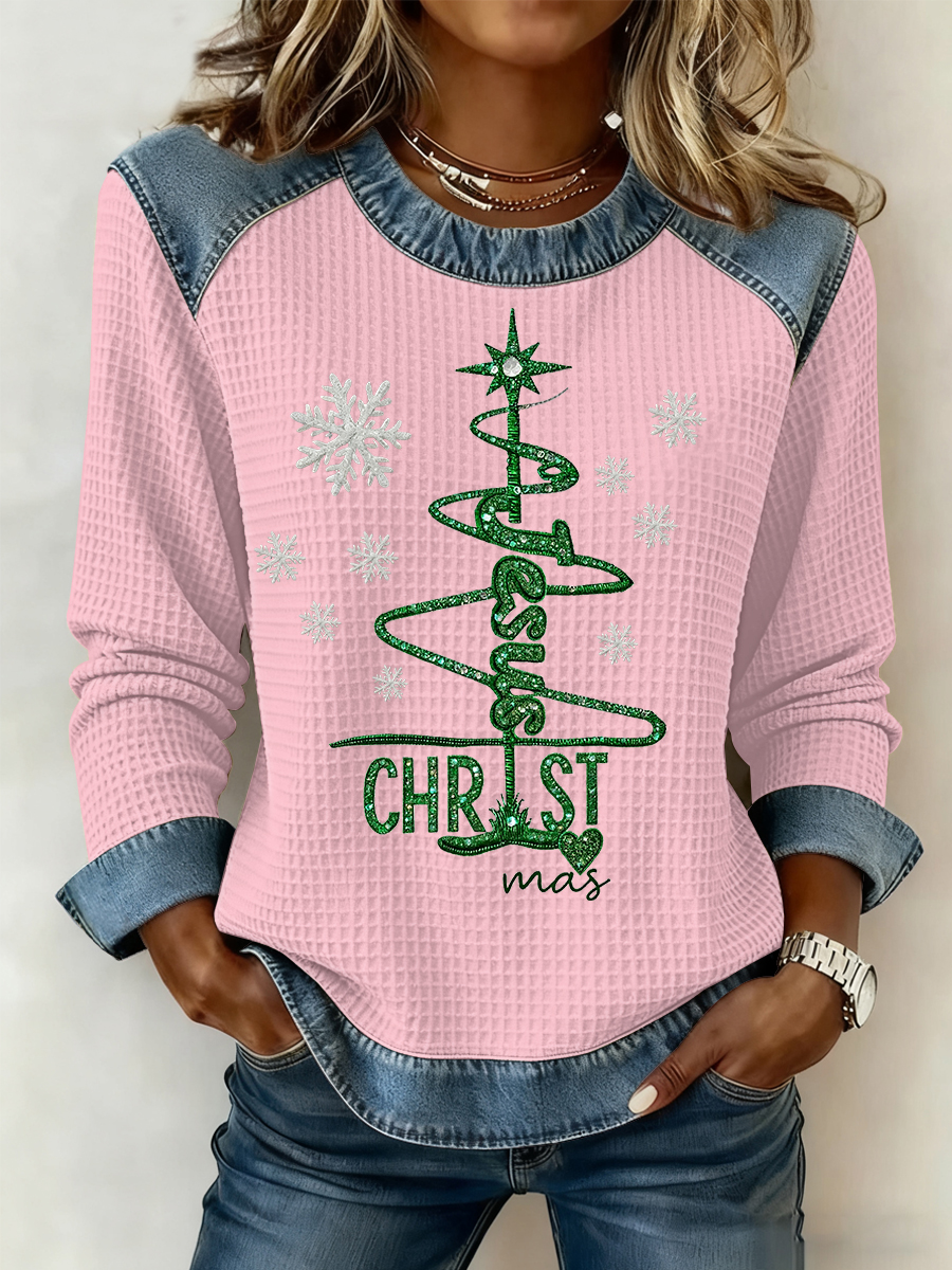 Women's Christmas Belief Print Waffle Sweatshirt