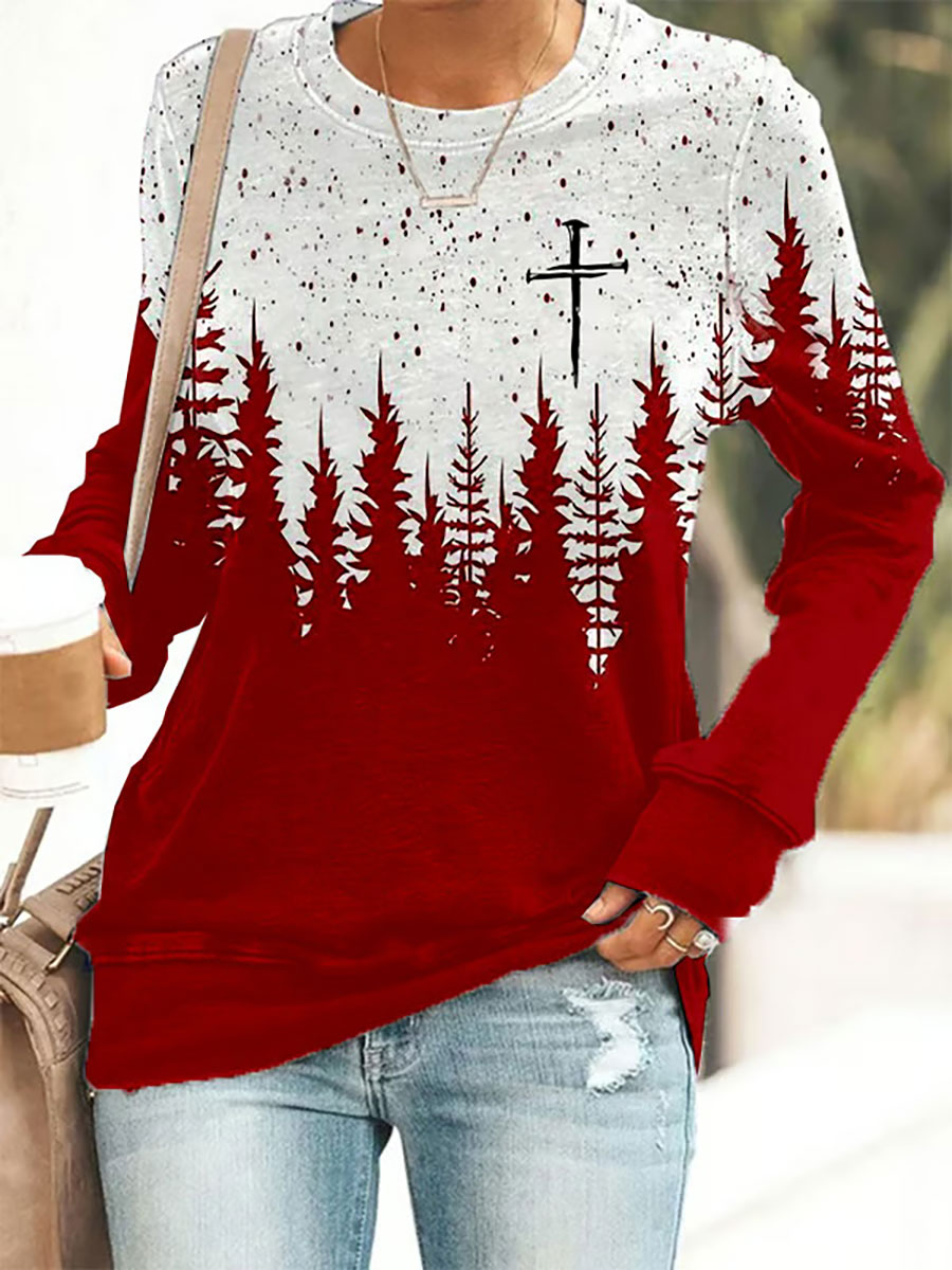 Women's Christmas Cross Print Casual Sweatshirt