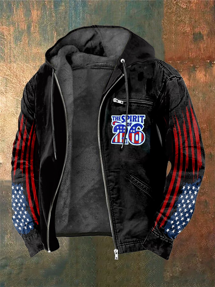 Men's Retro 250th Anniversary Printed Hooded Coat