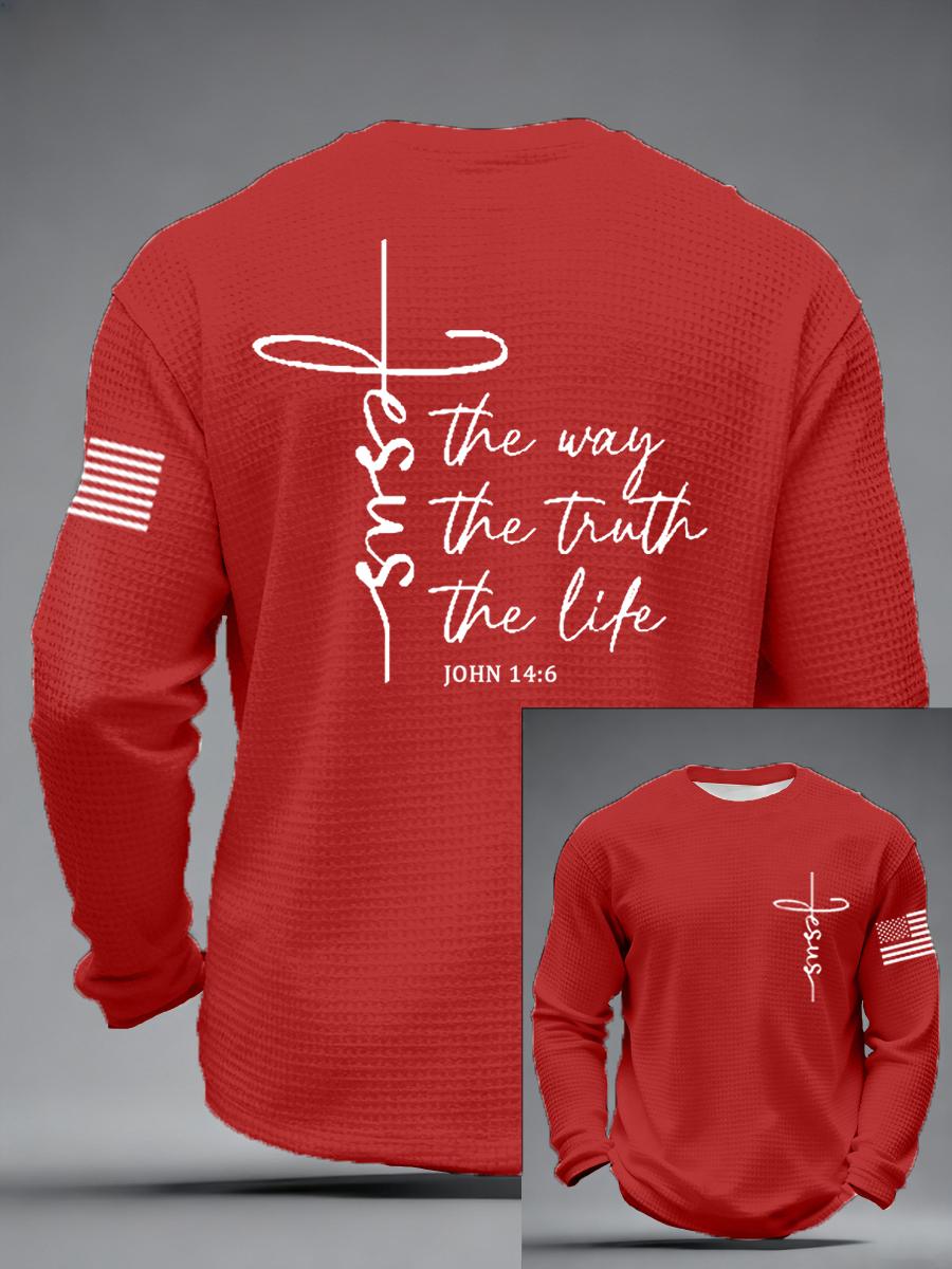 Men's Jesus The Way The Truth The Life Print Casual Long Sleeve T-Shirt