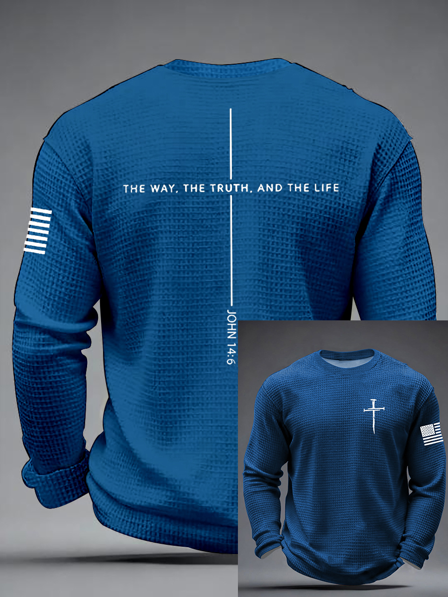 Men's Jesus The Way The Truth The Life Cross  Waffle Long Sleeve T-Shirt