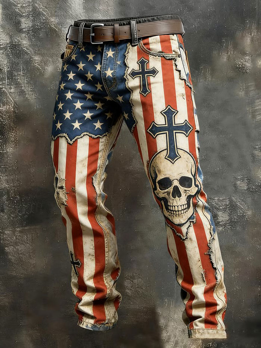 Men's Retro Faith American Flag Art Pocket Cargo Pants