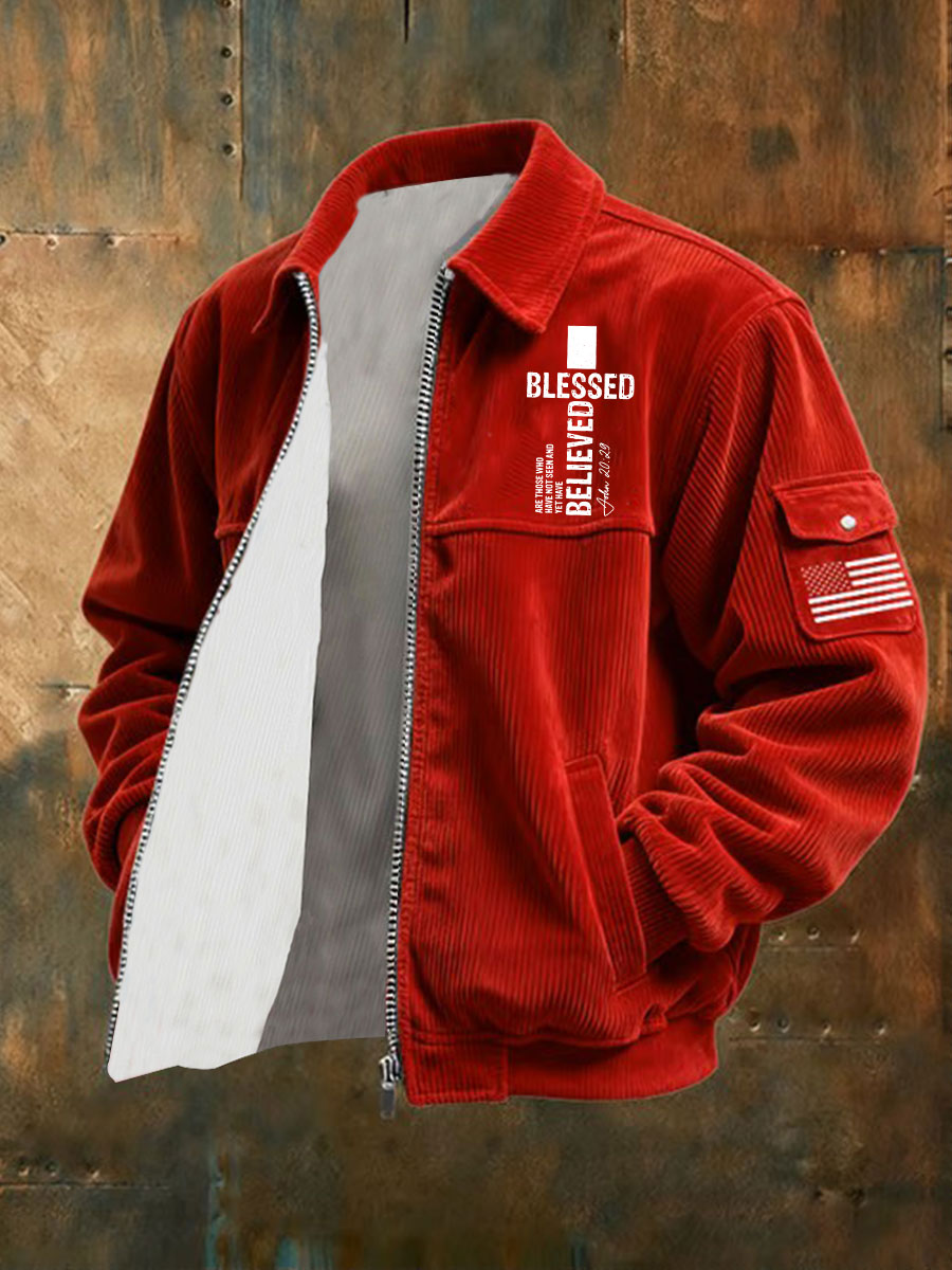Men's Blessed Believed Cross Printed Jacket