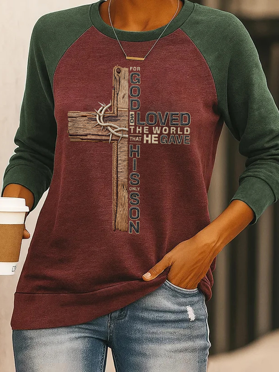 Women's Christian Cross John 3:16 Print Casual Sweatshirt