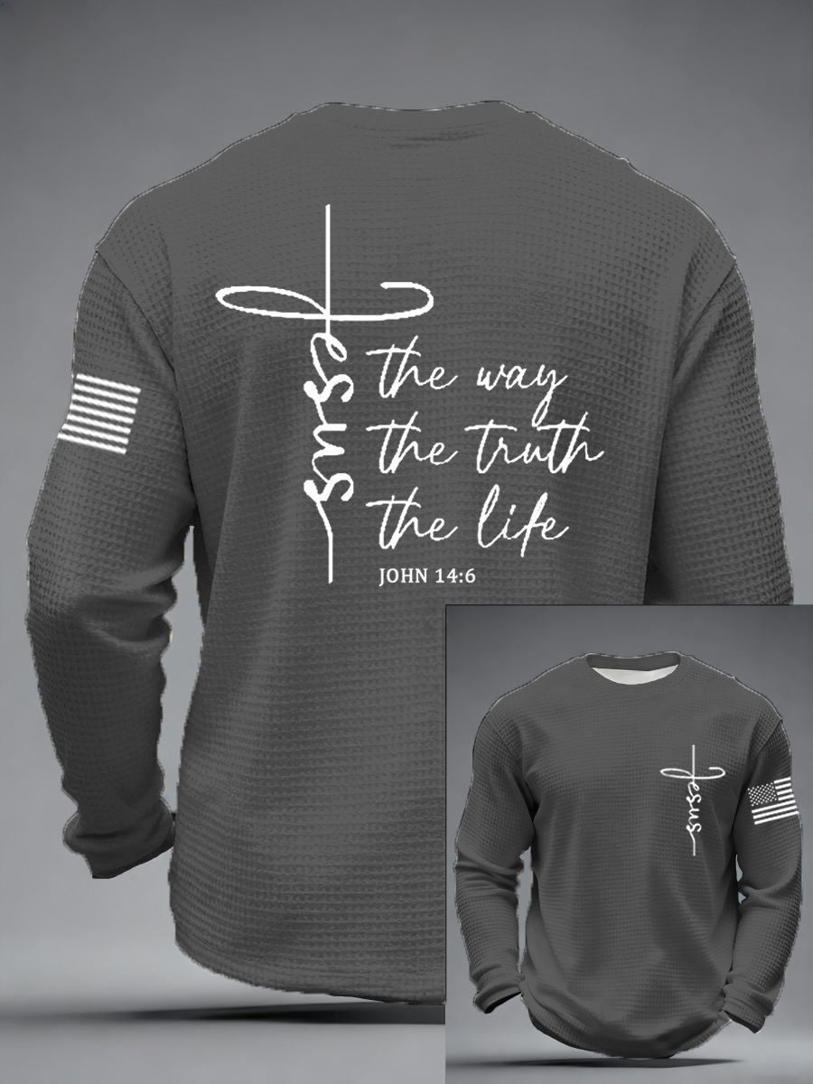 Men's Jesus The Way The Truth The Life Print Casual Long Sleeve T-Shirt