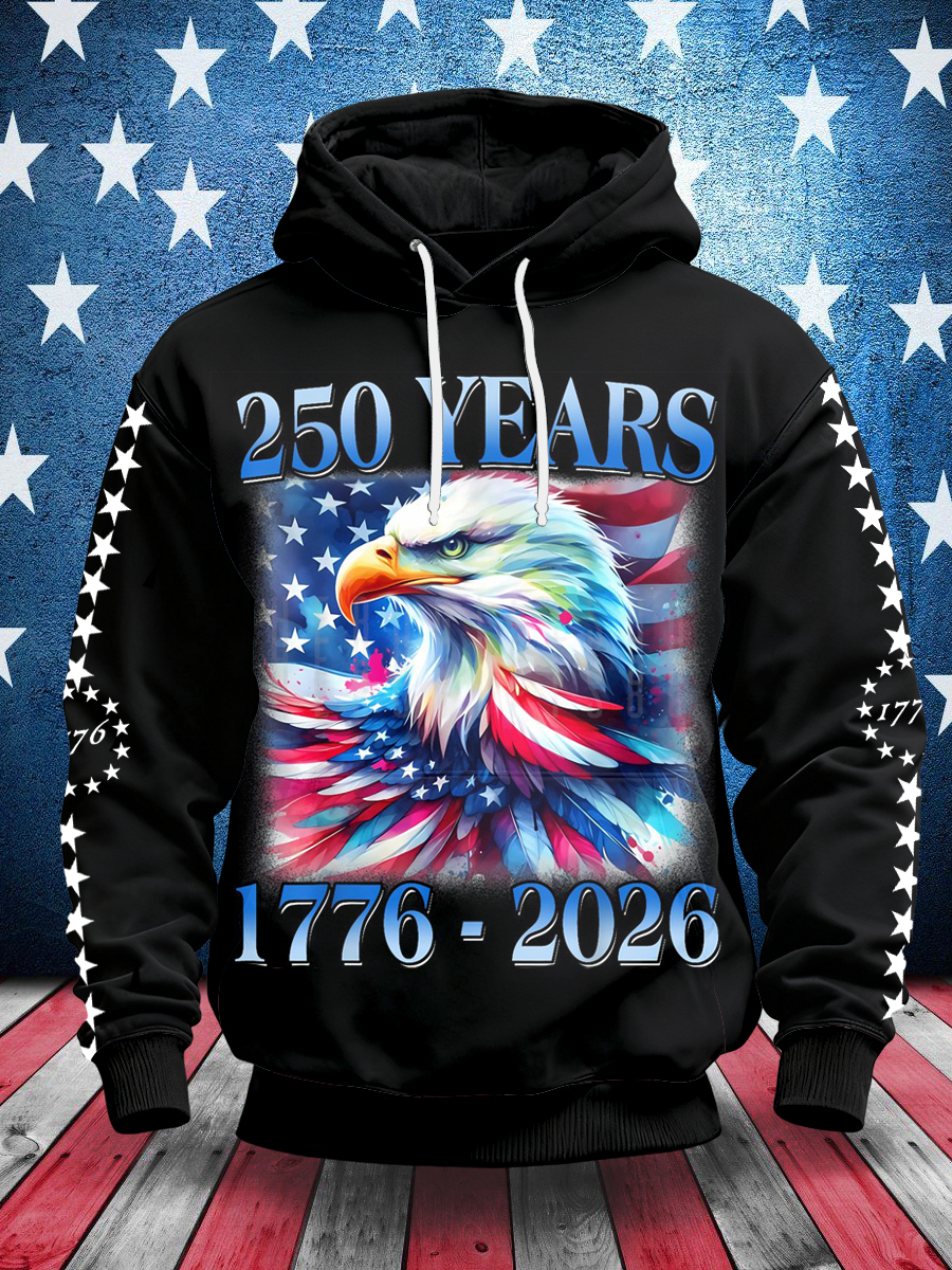 Men's 250th Commemorative Printed Long Sleeved Hooded Sweatshirt