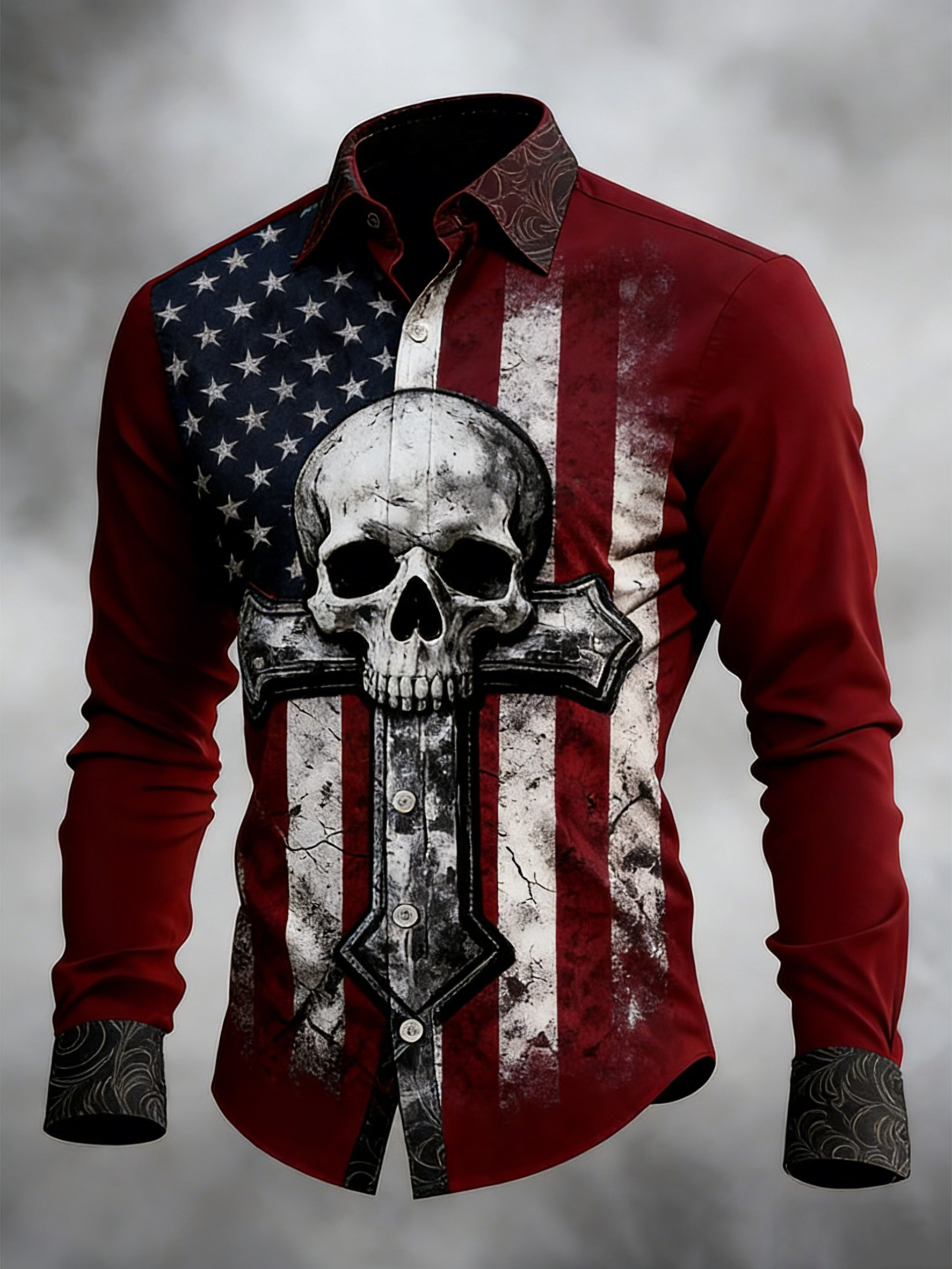 Men's Skull Faith Cross Printed Shirt