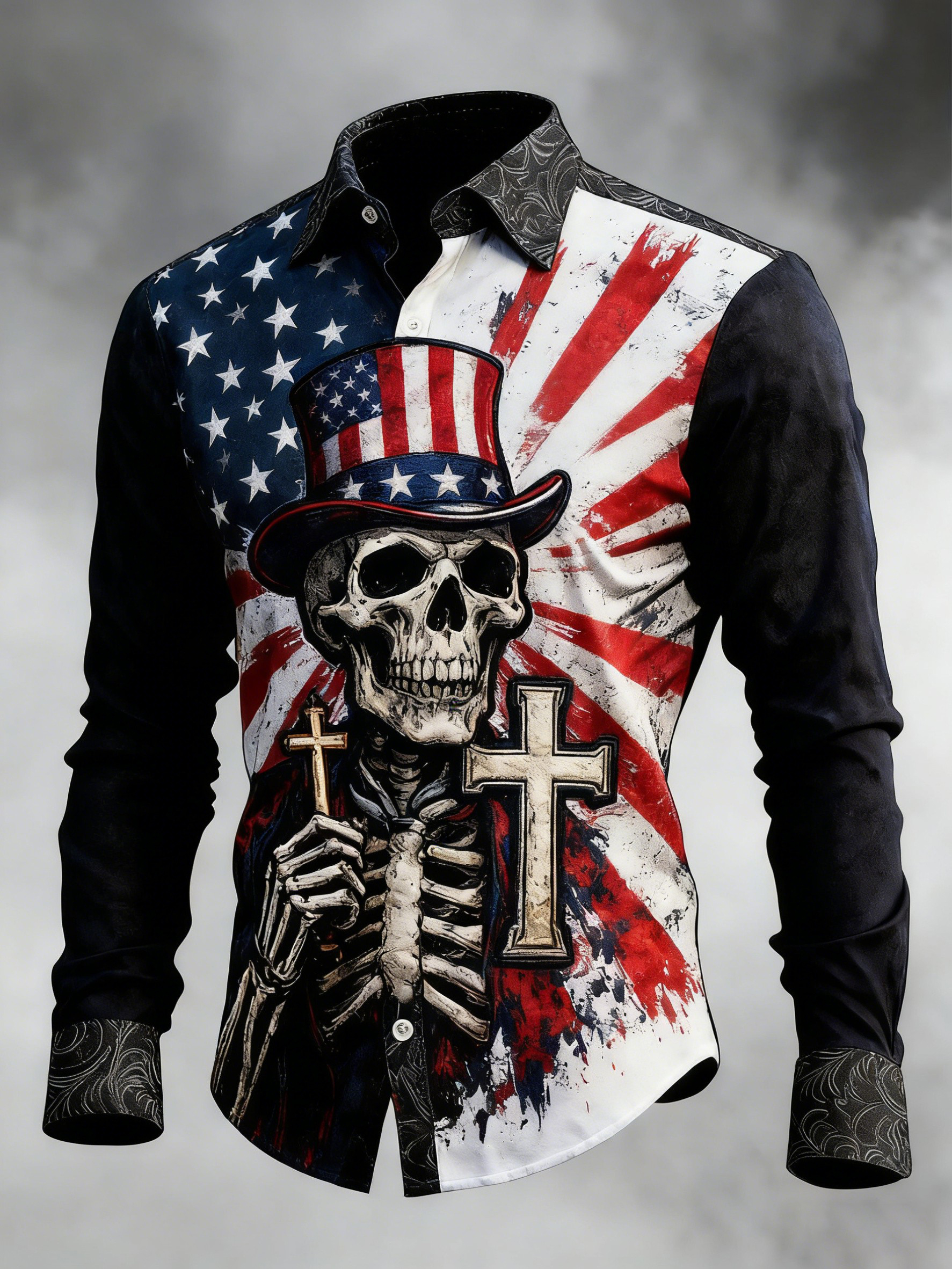 Men's Skull Faith Cross Printed Shirt