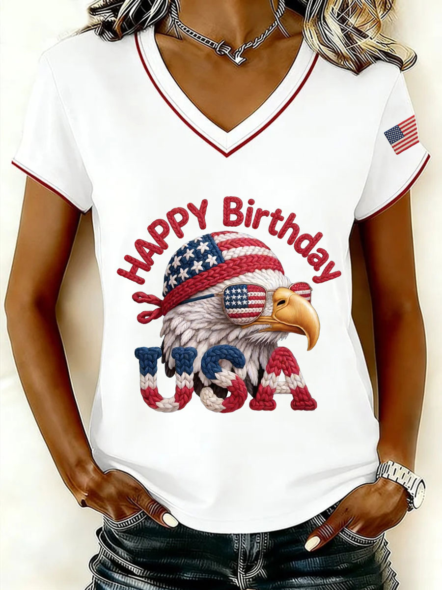 Women's Happy Birthday USA V-Neck T-Shirts